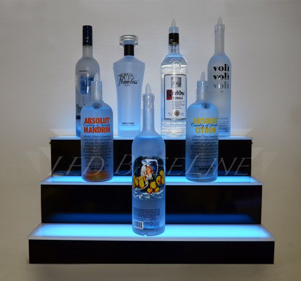 24" LED Bottle Rack Bar Shelf 3 Step Wall Mount Home Bar Liquor Display